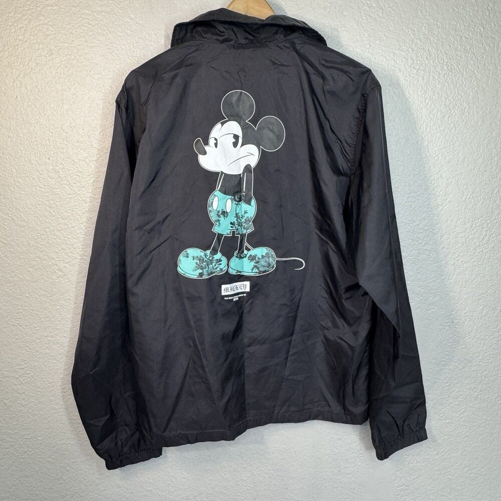 Neff x Mickey Windbreaker Lightweight Jacket Black Nylon Back Graphic Men L